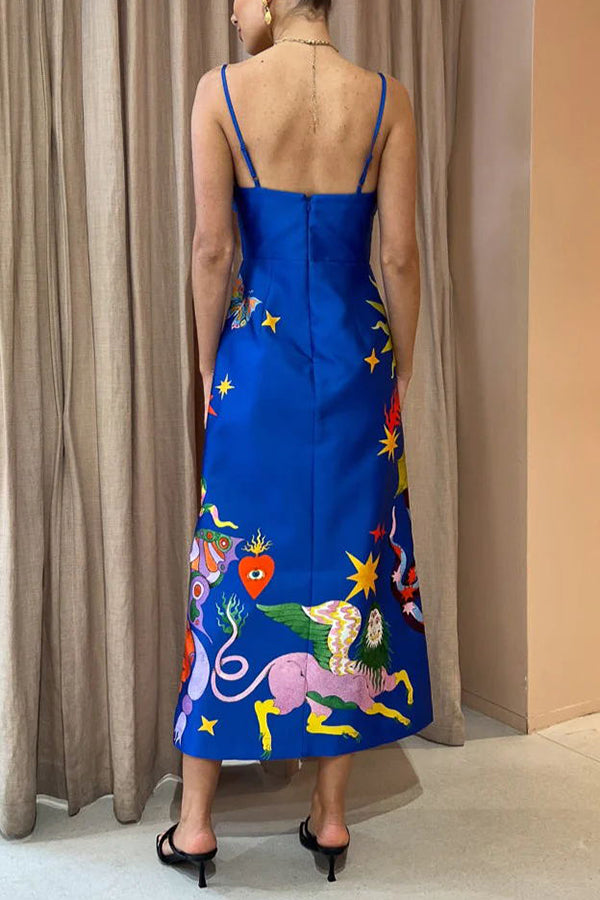 LD | Main Stage Uniek bedrukte Ruffled Cross Over Detail Midi Dress