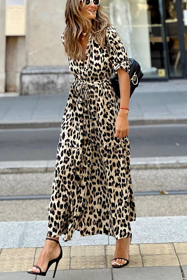 LD | Nippend In Sedona Luipaard Shirt Maxi Dress