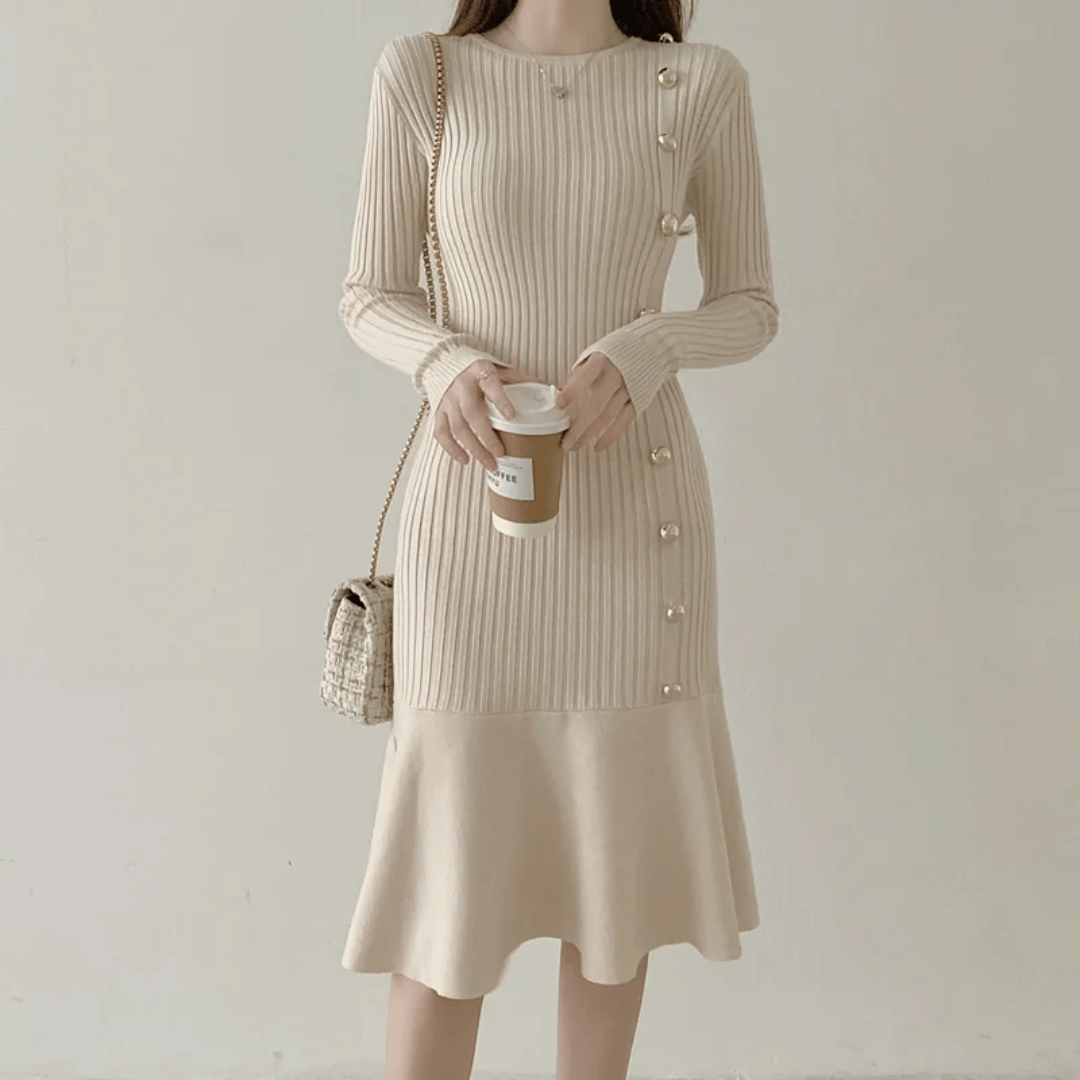 LD | elegante geribde midi-jurk voor dames