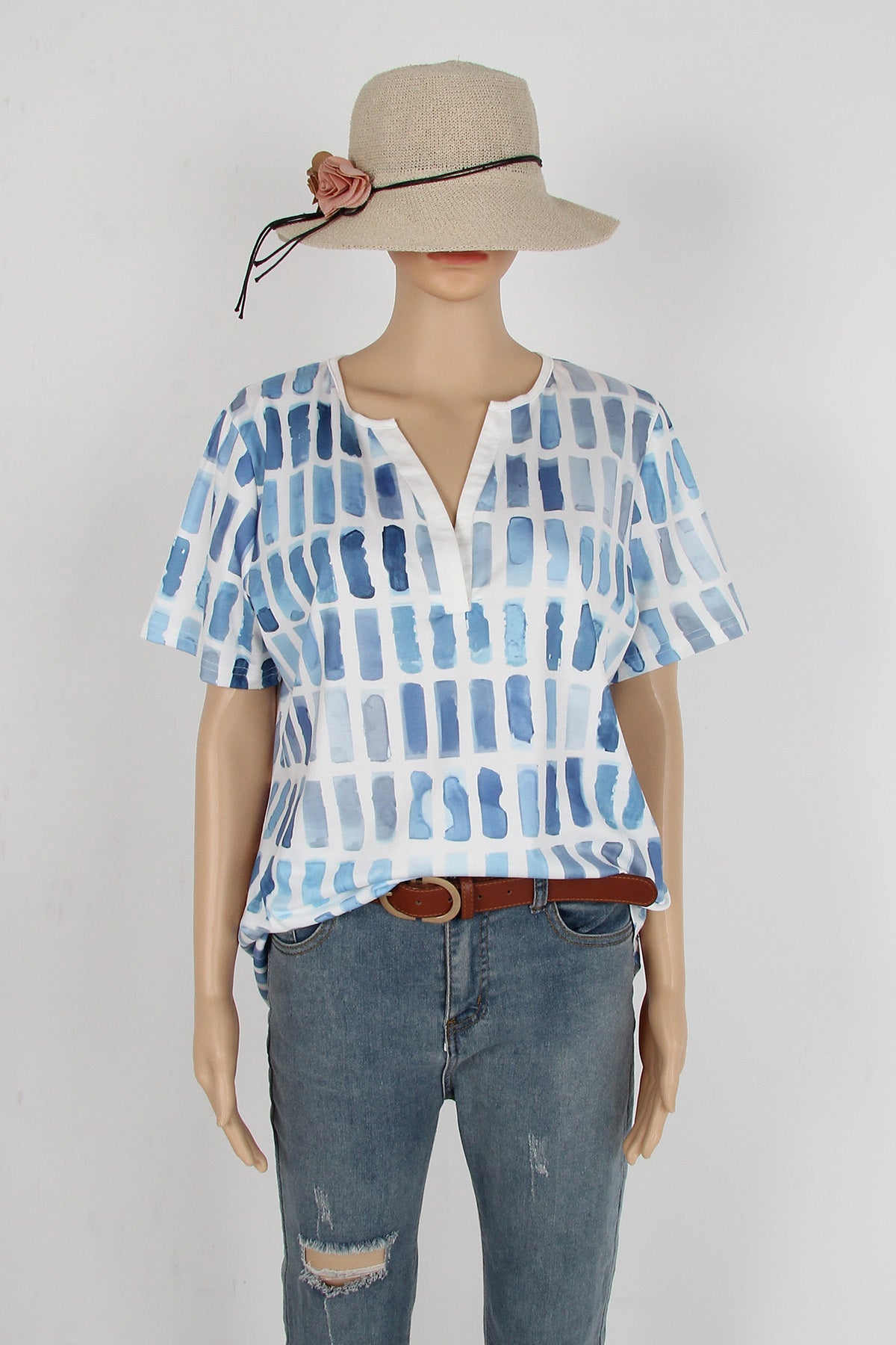 LD | Blauw patroon korte mouw