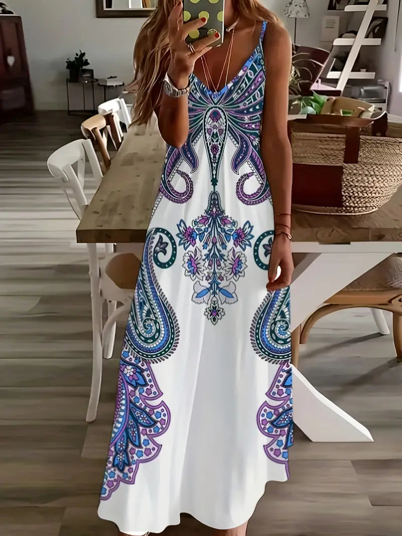 LD | Maxi jurk met V-hals en bloemenprint