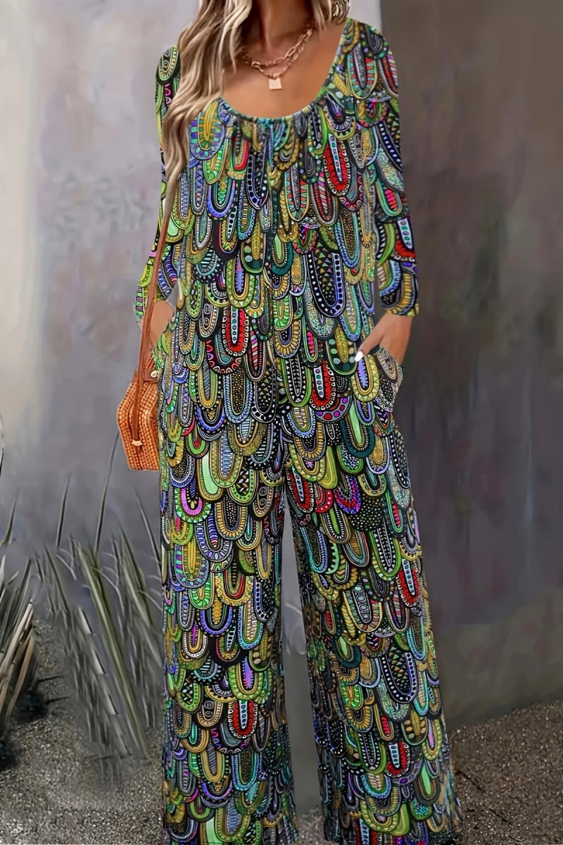 LD | Casual Print Basic U Hals Regular Jumpsuits