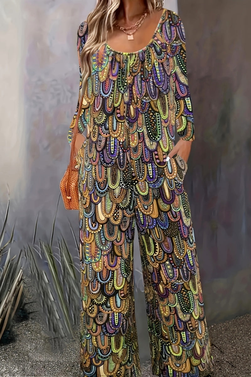 LD | Casual Print Basic U Hals Regular Jumpsuits