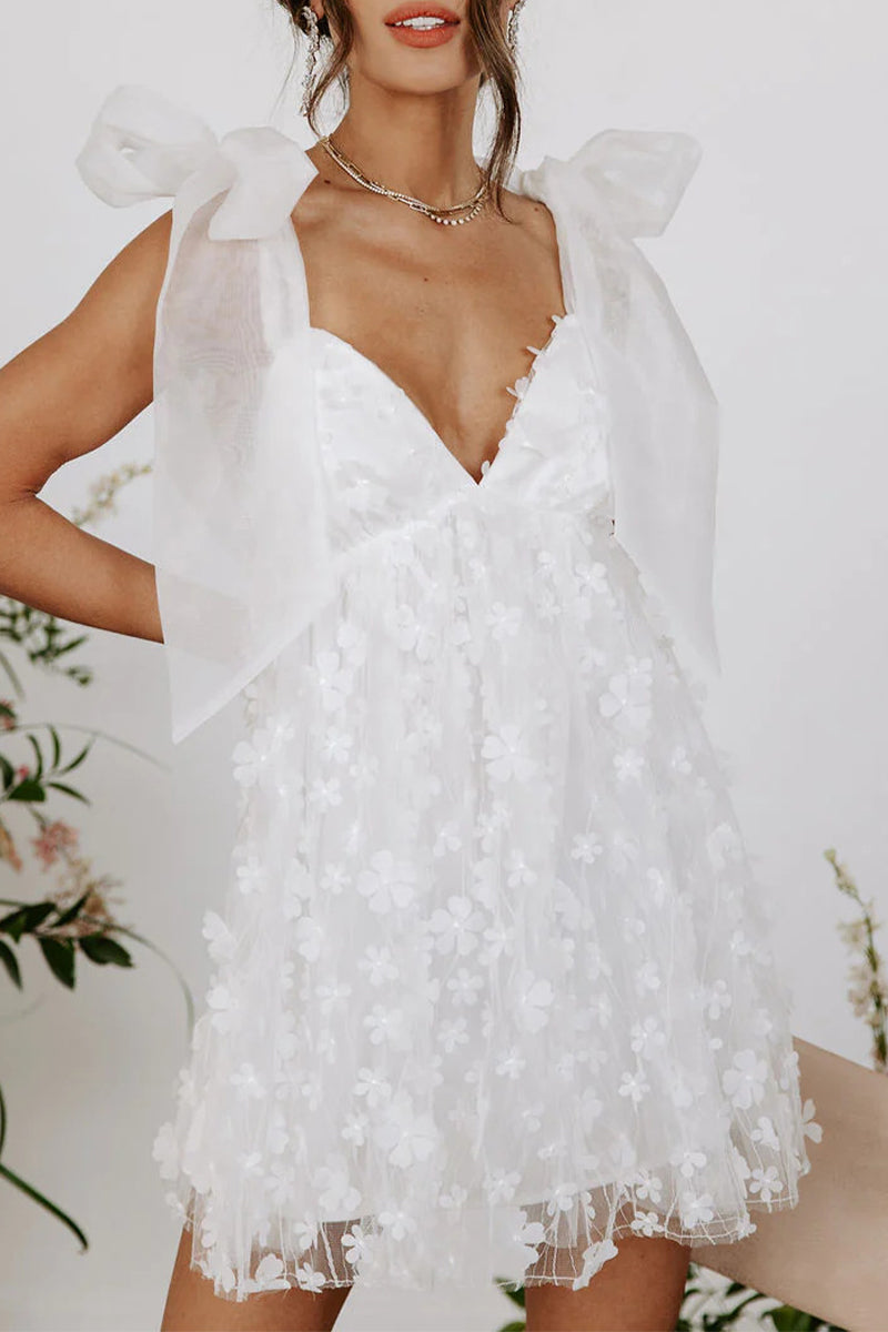 LD | Sweet Solid V Neck Mini Jurken