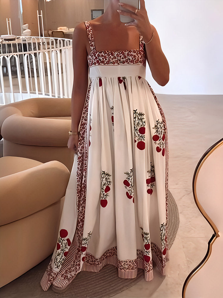 LD | Maxi-jurk met vierkante hals en bloemenprint