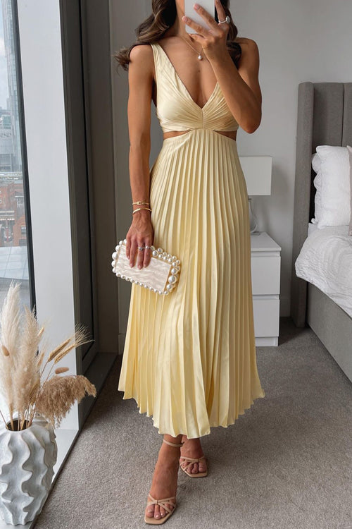 LD | V-hals geplooide maxi jurk