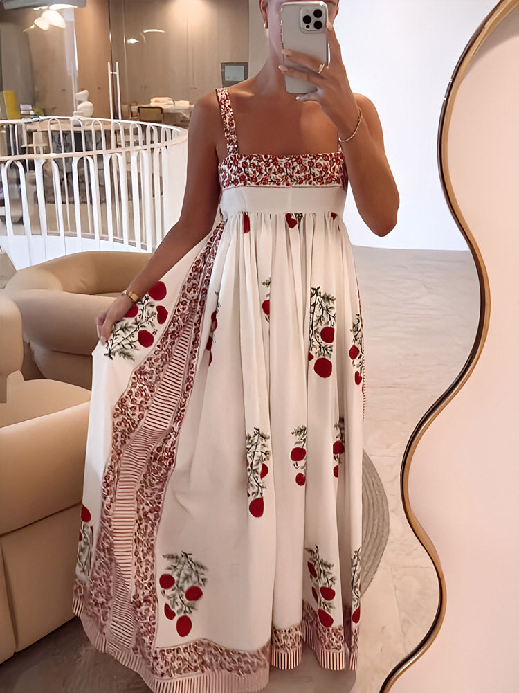 LD | Maxi-jurk met vierkante hals en bloemenprint