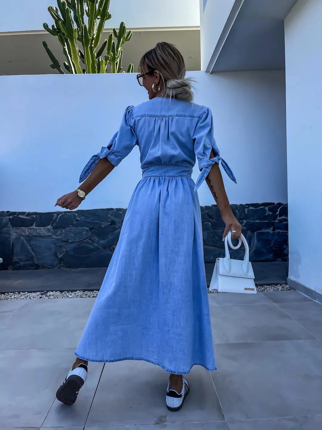 LD | stijlvolle casual maxi jurk met knopen in blauw