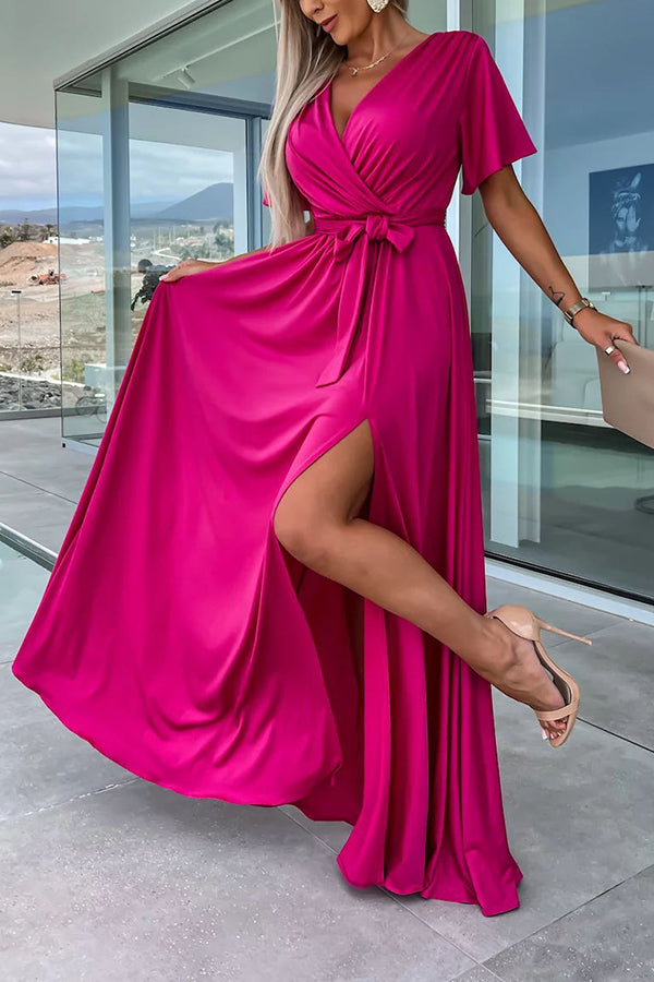 LD | Call Me Confident Glitter Stof Belted Slit Maxi Dress