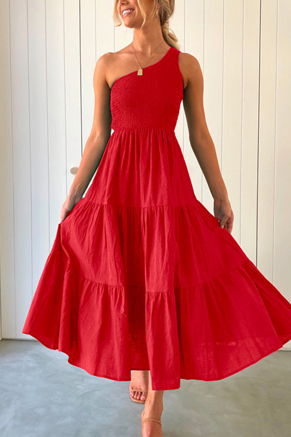LD | Off-the-shoulder, mouwloze maxi jurk met ruches