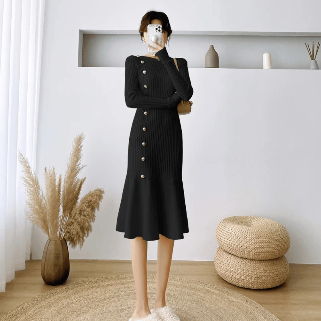 LD | elegante geribde midi-jurk voor dames