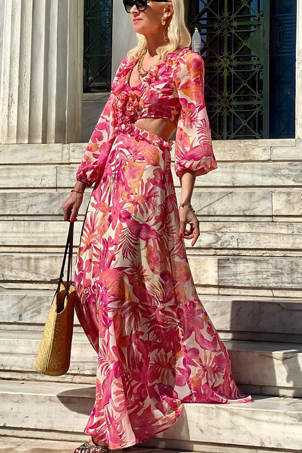 LD Make Me Blush Maxi Dress met bloemen en ruches aan de zijkant