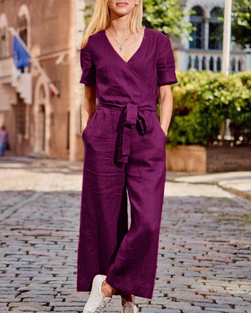 LD | jumpsuit met korte mouwen en riem