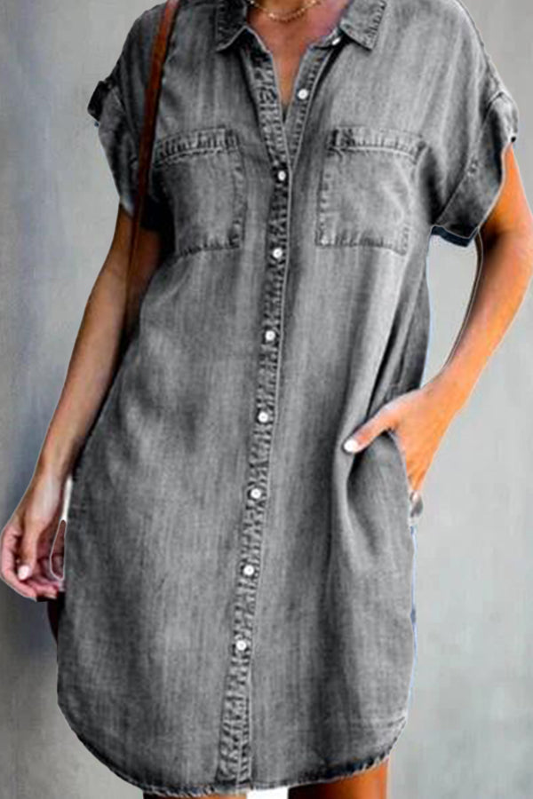 LD | denim midi-jurk met korte mouwen