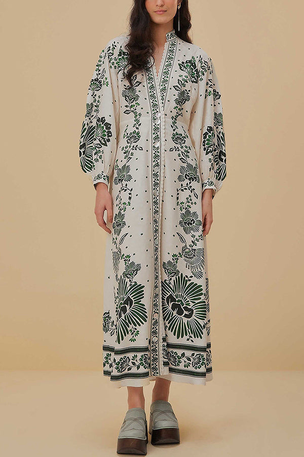 LD | Unieke Print Button Down Lange Mouw Shirt Maxi Dress