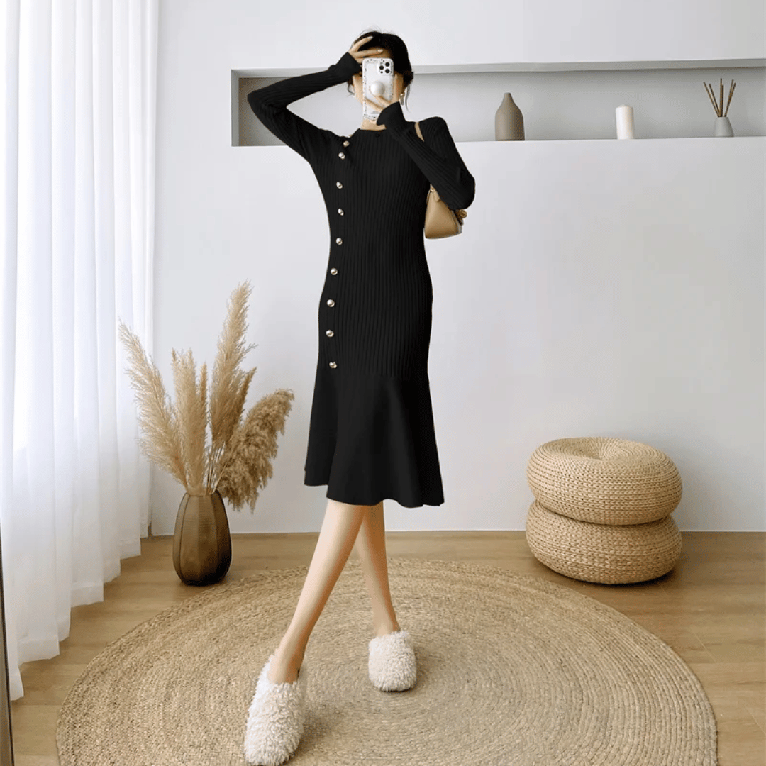 LD | elegante geribde midi-jurk voor dames