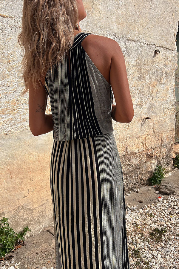 LD | One More Chance Gestreepte midi-jurk met verstelbare taille