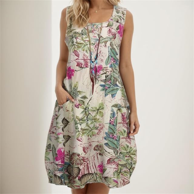 LD | Florale katoenen midi jurk met vintage look
