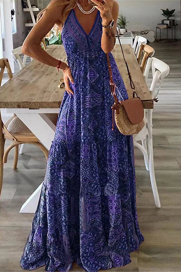 LD Celeste Boho geprinte maxi jurken met elastiek in de taille