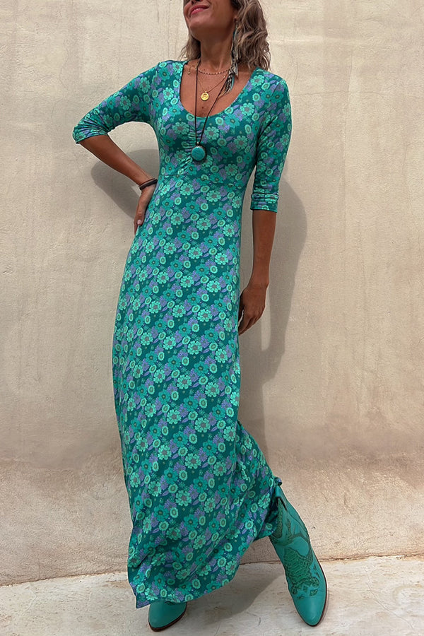 LD | Iconic Crush Bloemen Halflange Mouw Elastische Maxi Dress