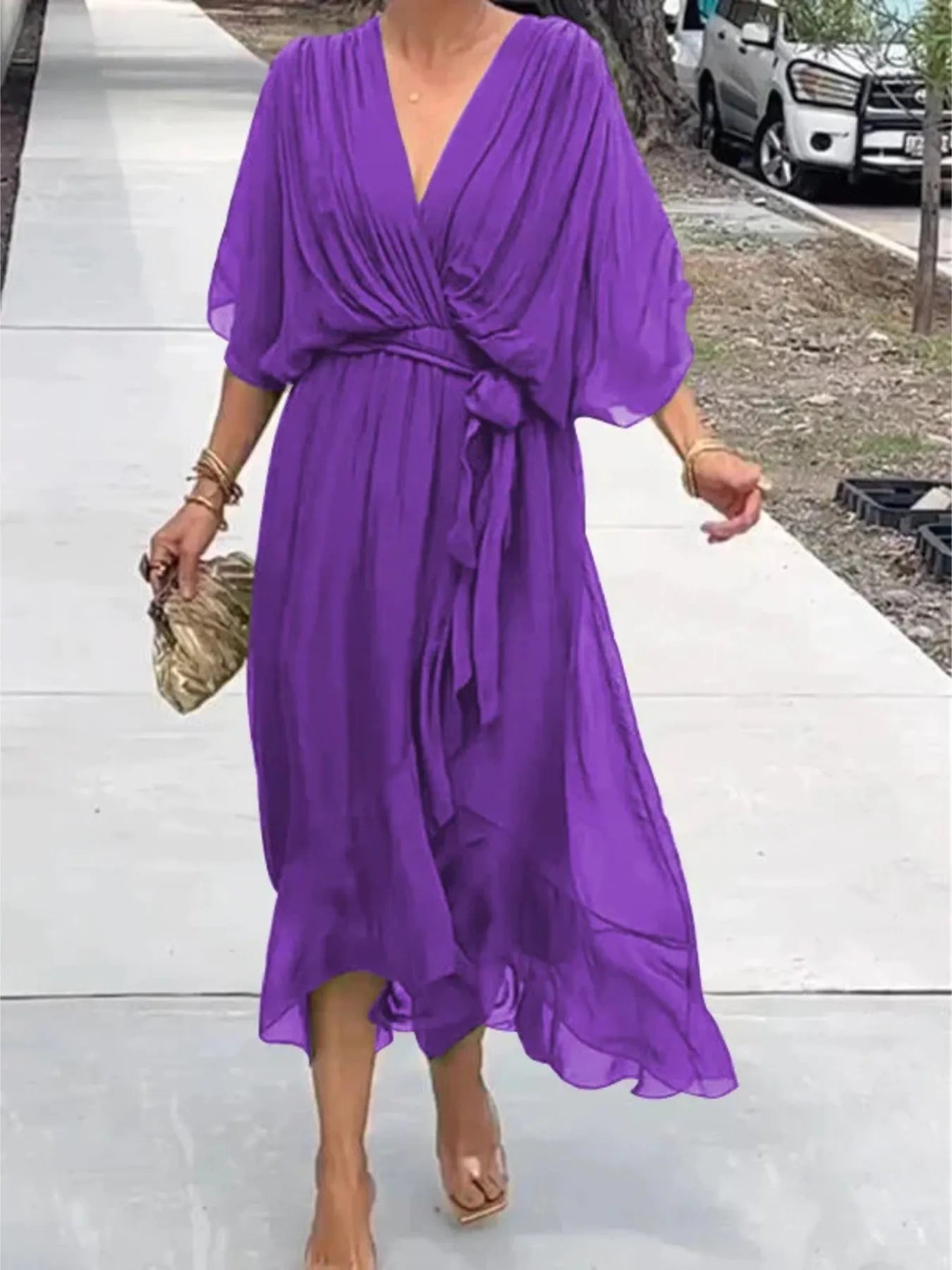 LD Full Size Soepel vallende Midi-jurk met fladdermouwen Plus Size