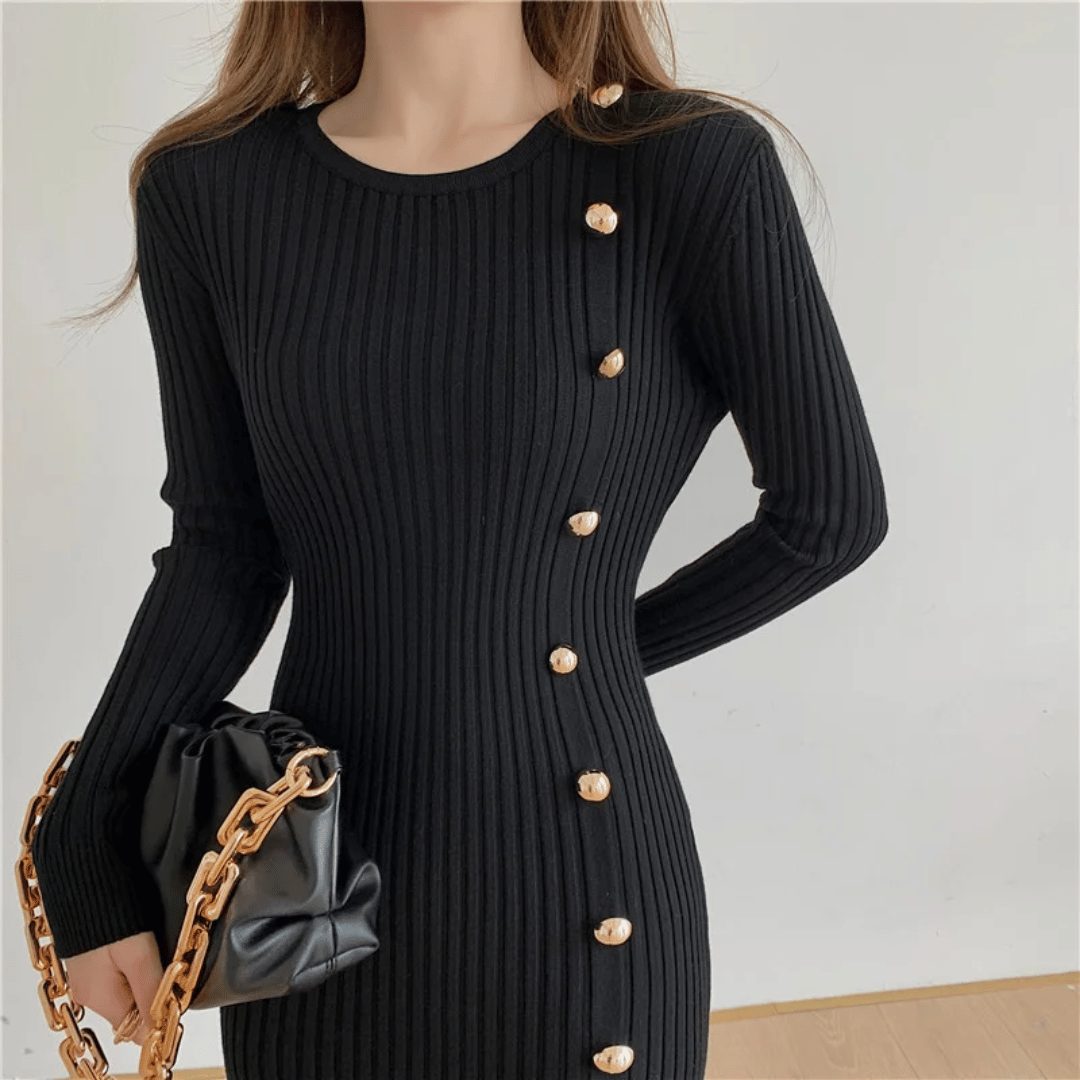 LD | elegante geribde midi-jurk voor dames