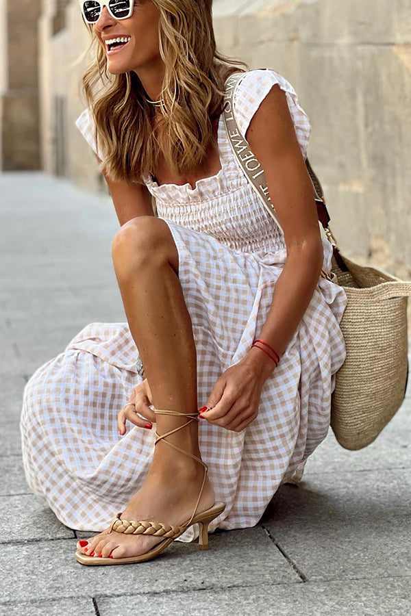 LD | Singing Solo Multi Plaid Maxi Dress met gesmokte bovenkant