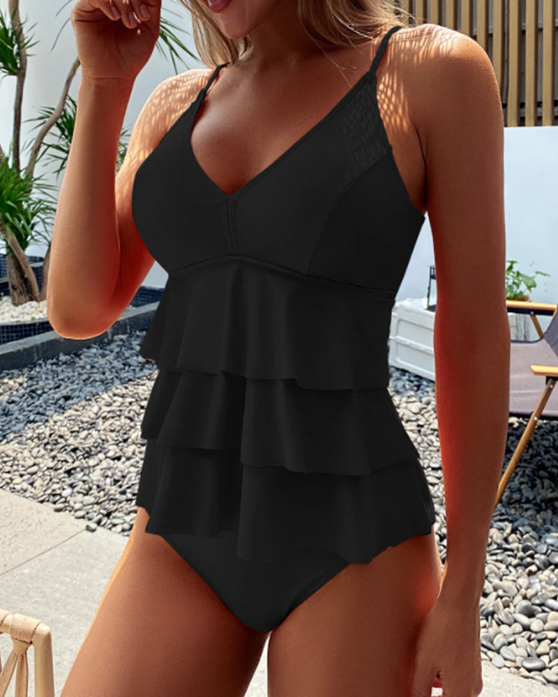 LD | Ruffles split tankini in één kleur
