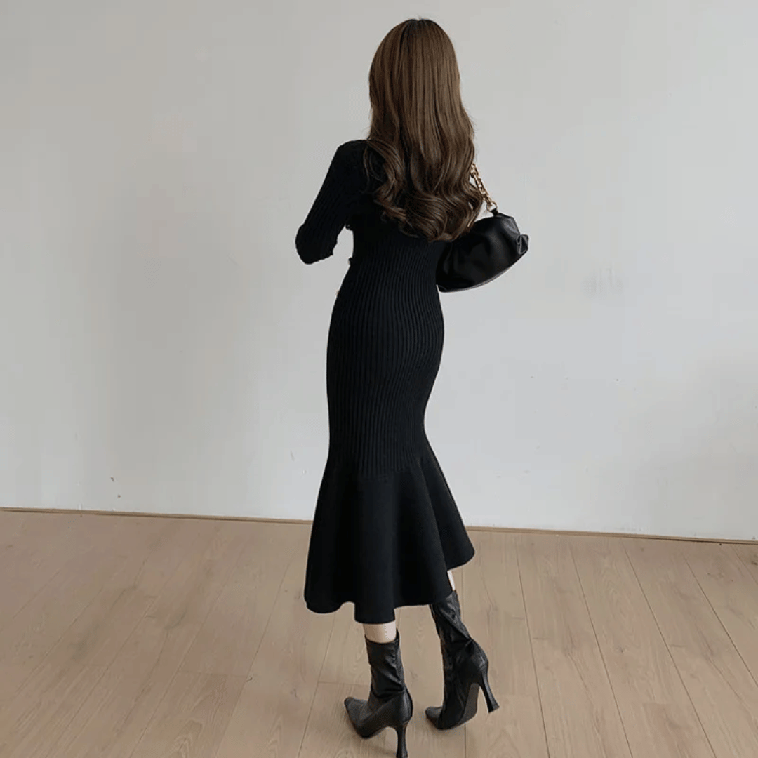 LD | elegante geribde midi-jurk voor dames
