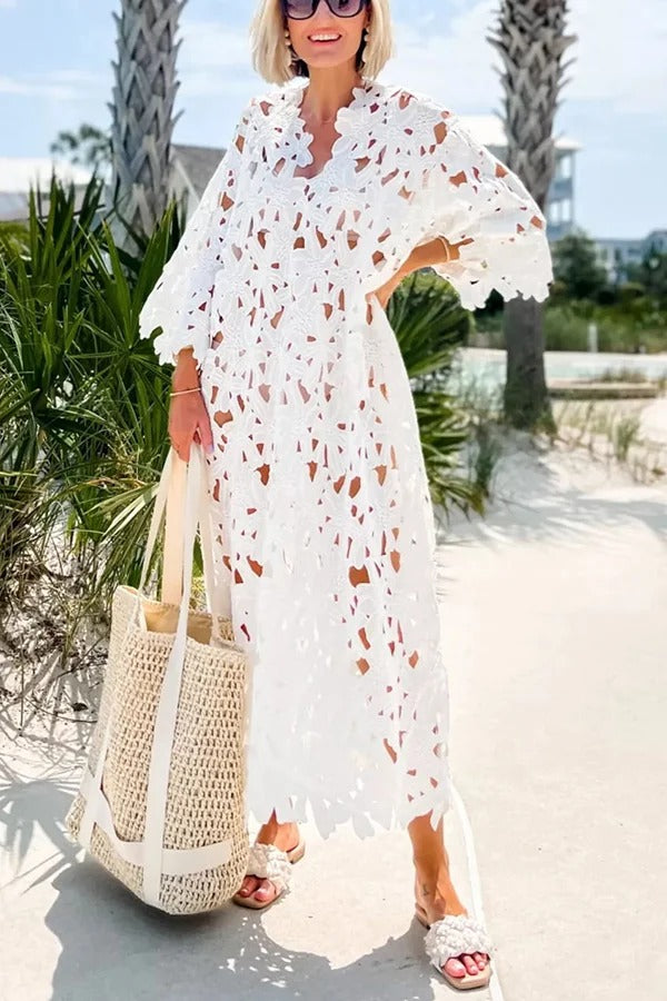 LD | I Belong Here Floral Eyelet Lace Cover Up Beach Midi Dress