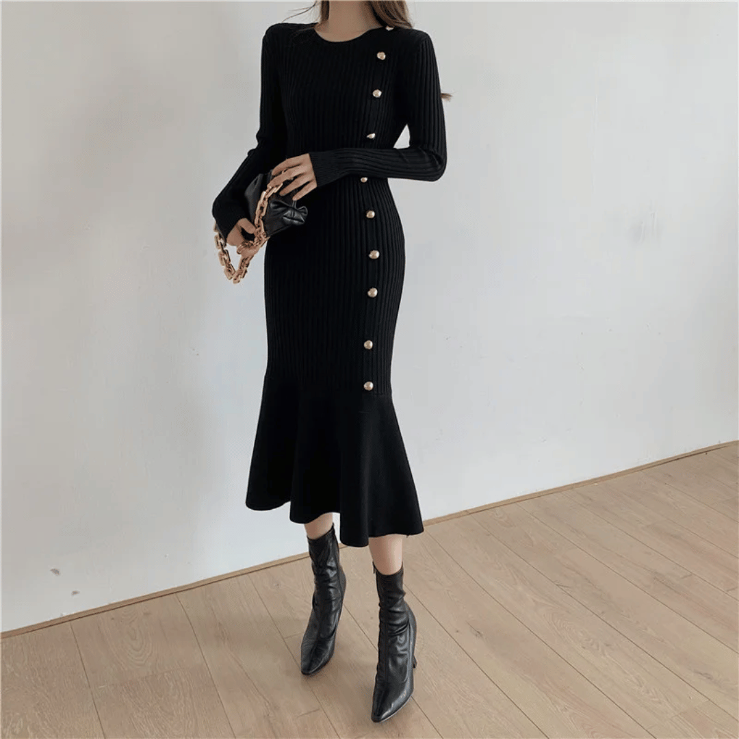LD | elegante geribde midi-jurk voor dames