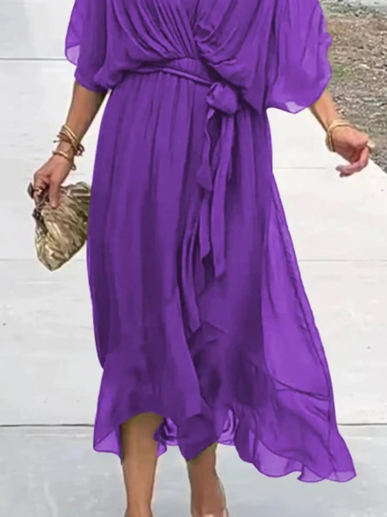 LD Full Size Soepel vallende Midi-jurk met fladdermouwen Plus Size