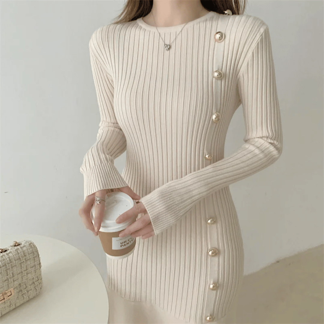 LD | elegante geribde midi-jurk voor dames