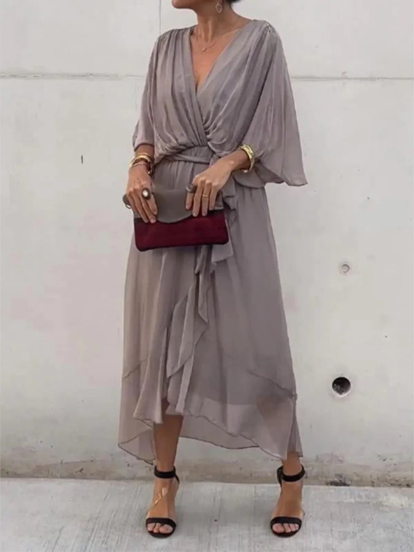 LD Full Size Soepel vallende Midi-jurk met fladdermouwen Plus Size