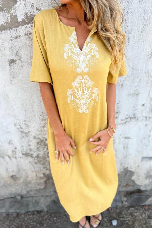 LD | Bohemian Linnen Losse Midi Jurk