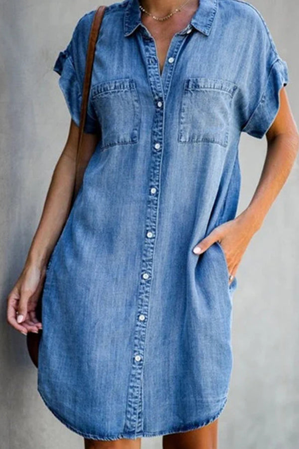 LD | denim midi-jurk met korte mouwen
