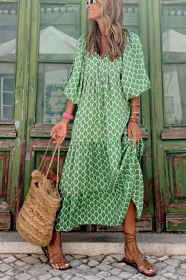 LD | Midi-jurk met pofmouwen
