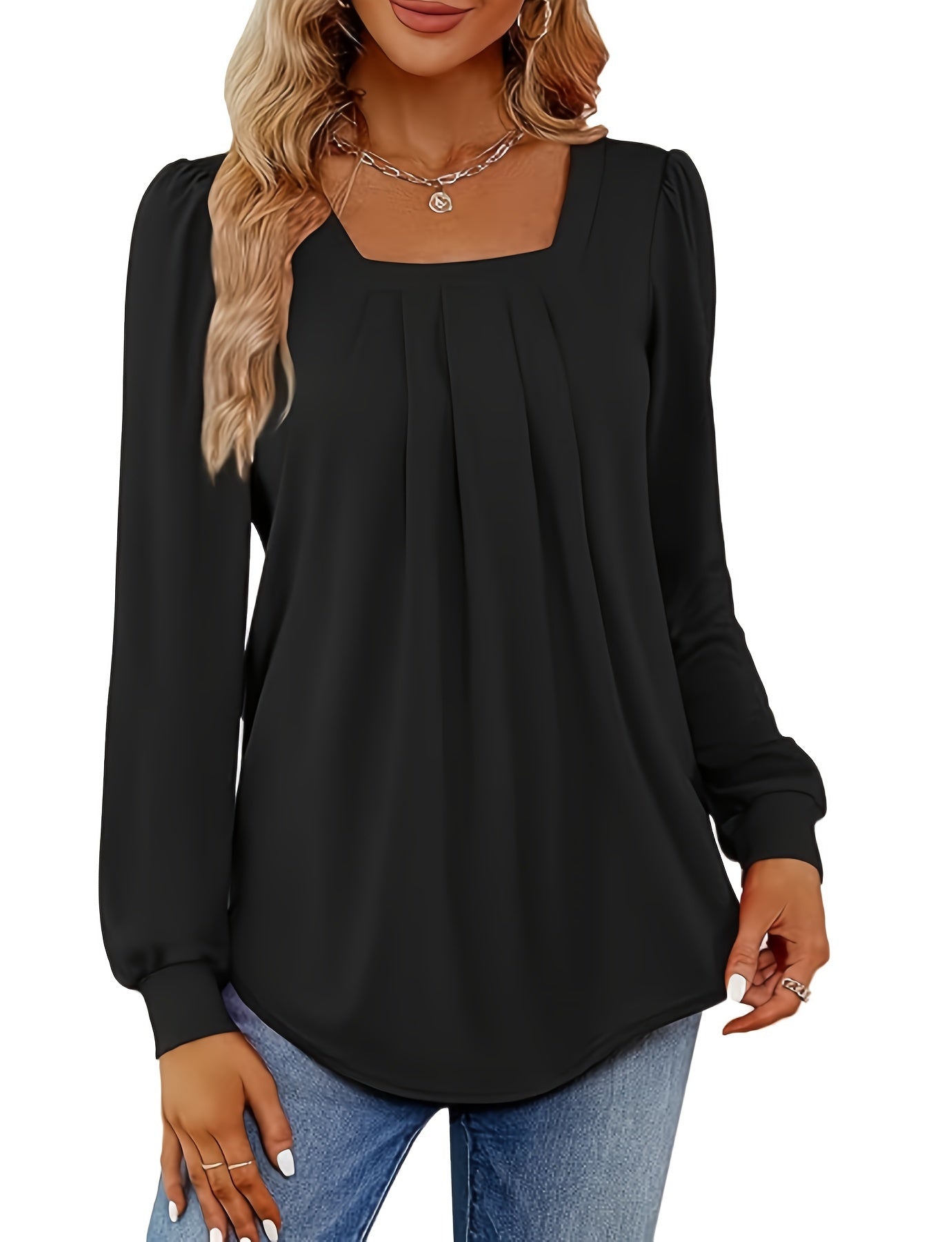 LD | Elegante blouse met vierkante hals en plooien