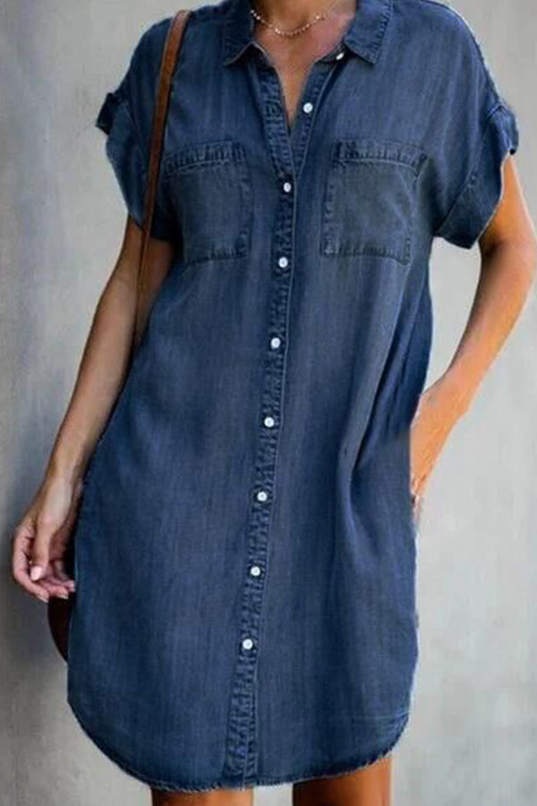 LD | denim midi-jurk met korte mouwen
