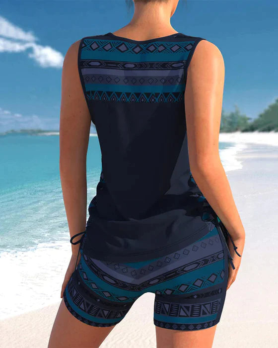 LD | Tankini met tribalprint en gekruiste details
