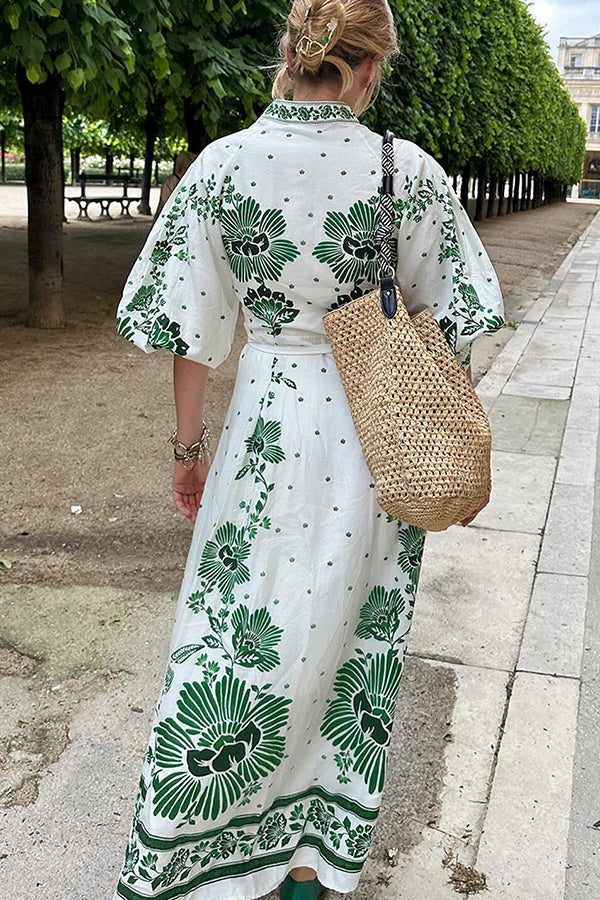 LD | Unieke Print Button Down Lange Mouw Shirt Maxi Dress