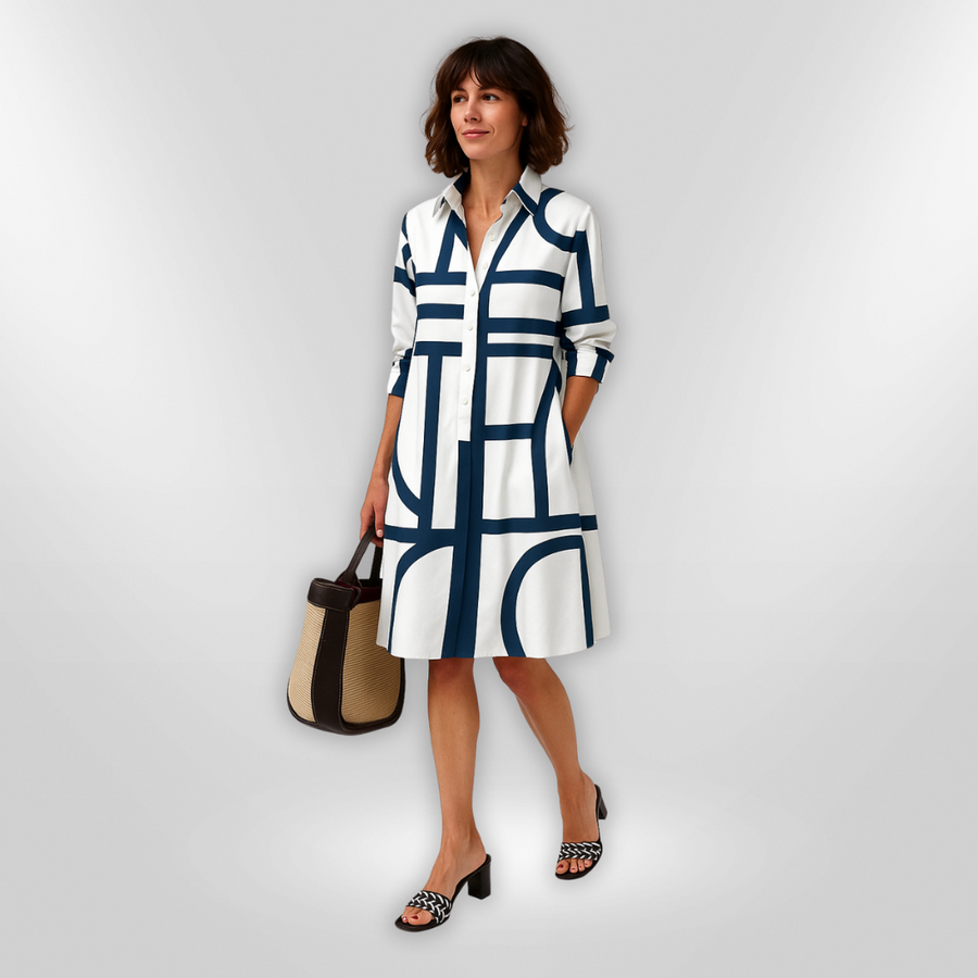 LD | Casual midi-jurk met zakken en knoop