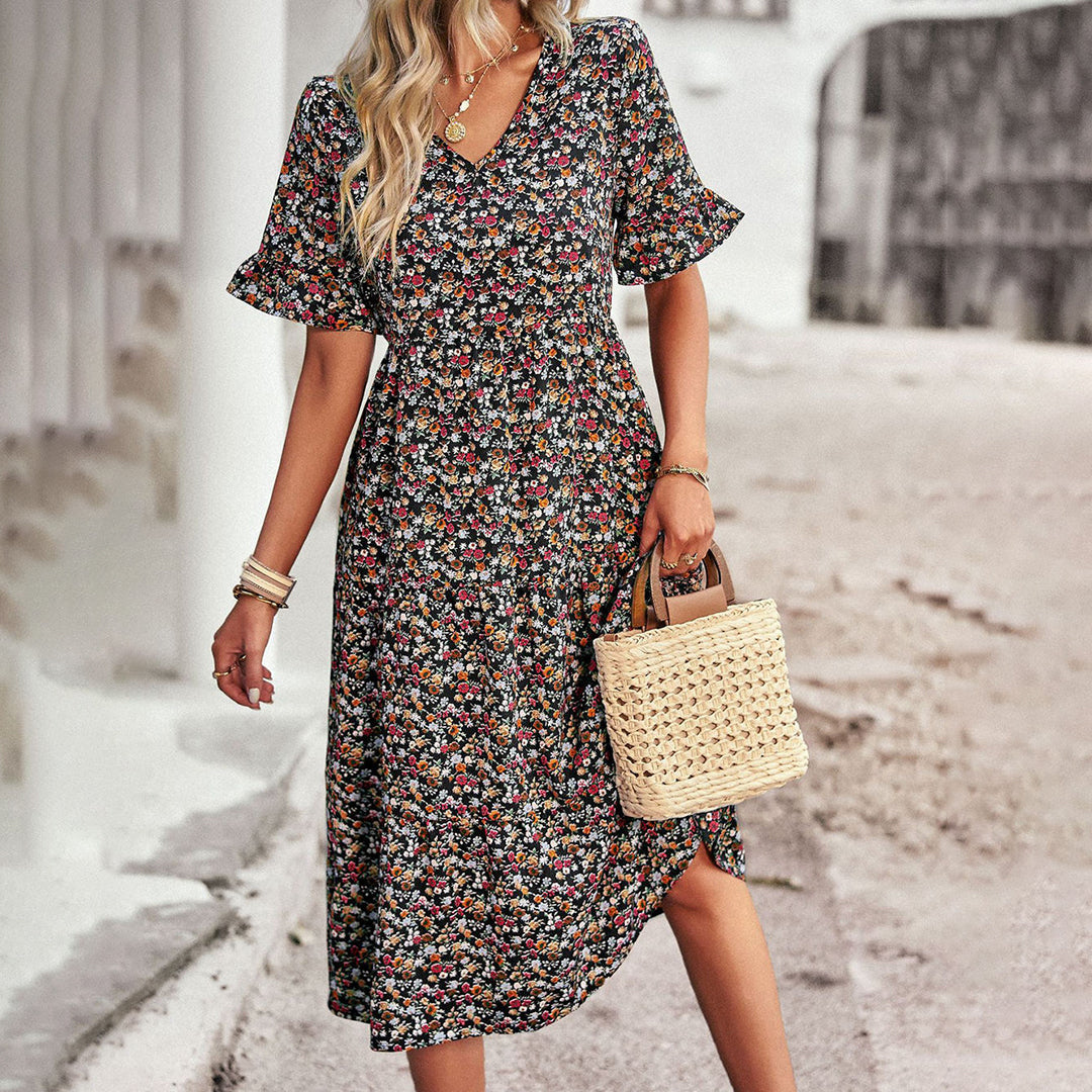 LD | Elegante midi-jurk met bloemen