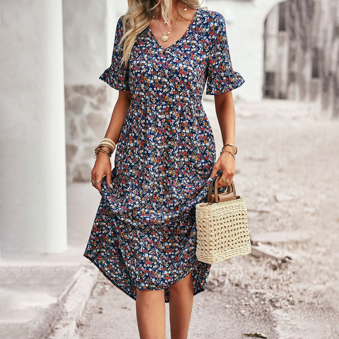 LD | Elegante midi-jurk met bloemen