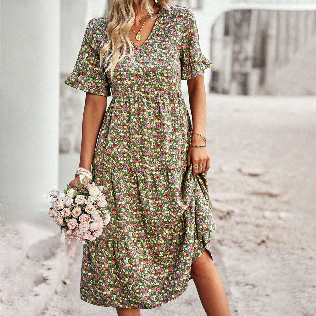 LD | Elegante midi-jurk met bloemen