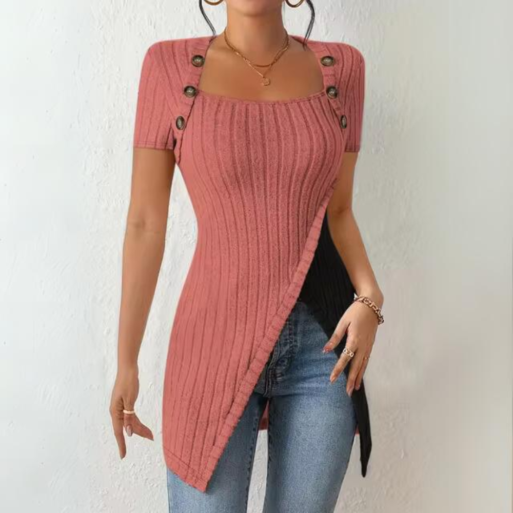 LD | Casual geribde top met korte mouwen