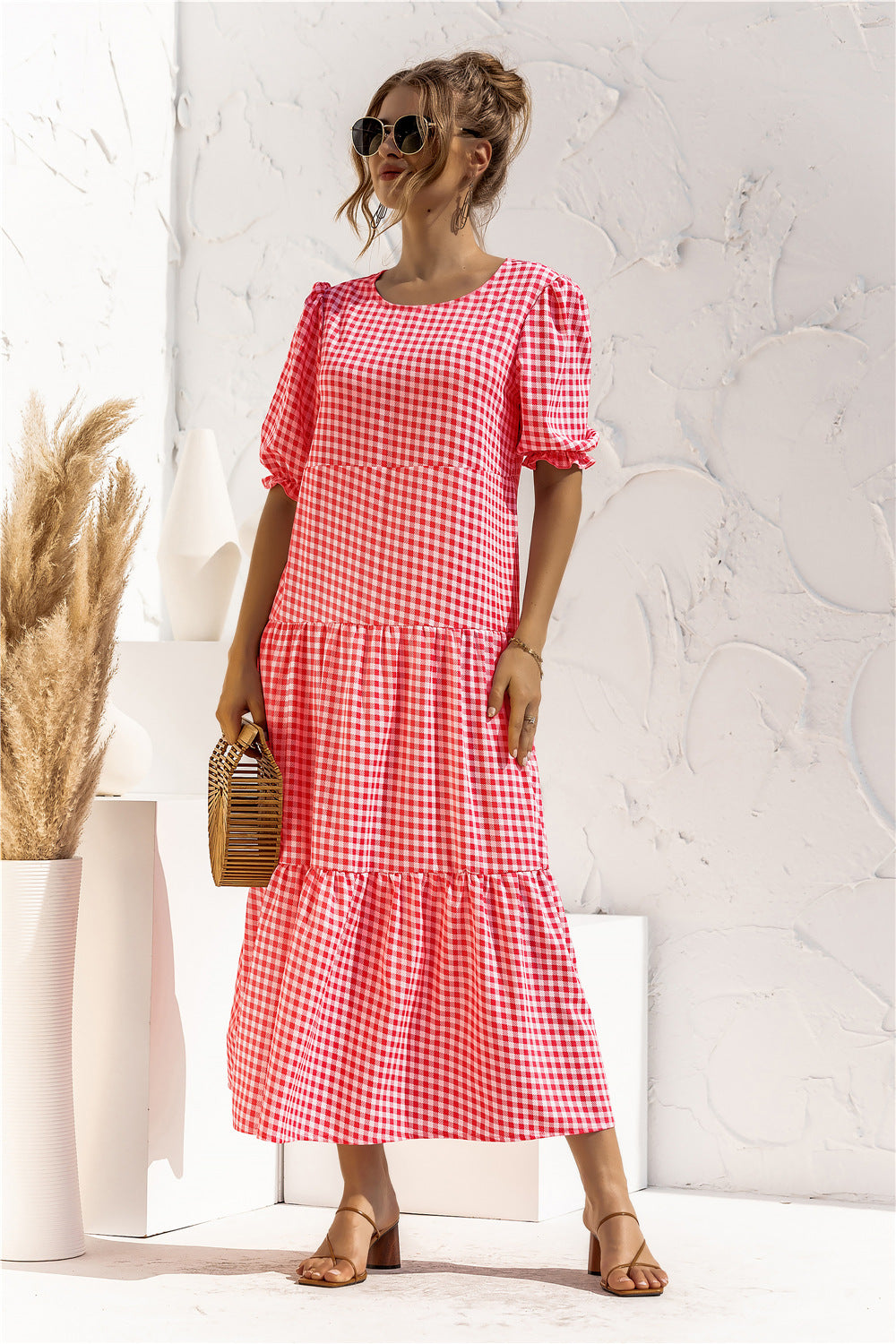 LD Gingham midi-jurk voor elke dag