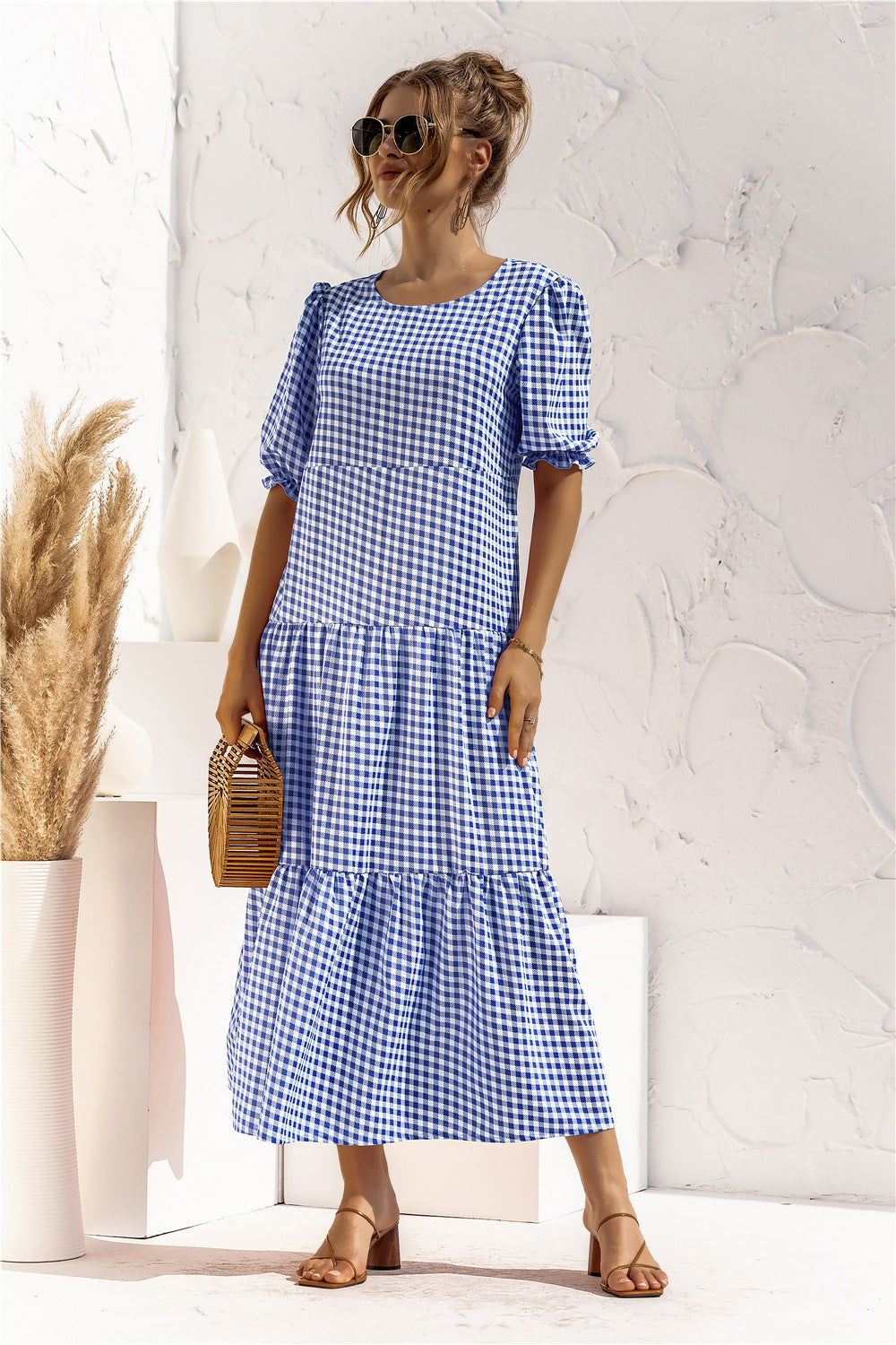 LD Gingham midi-jurk voor elke dag