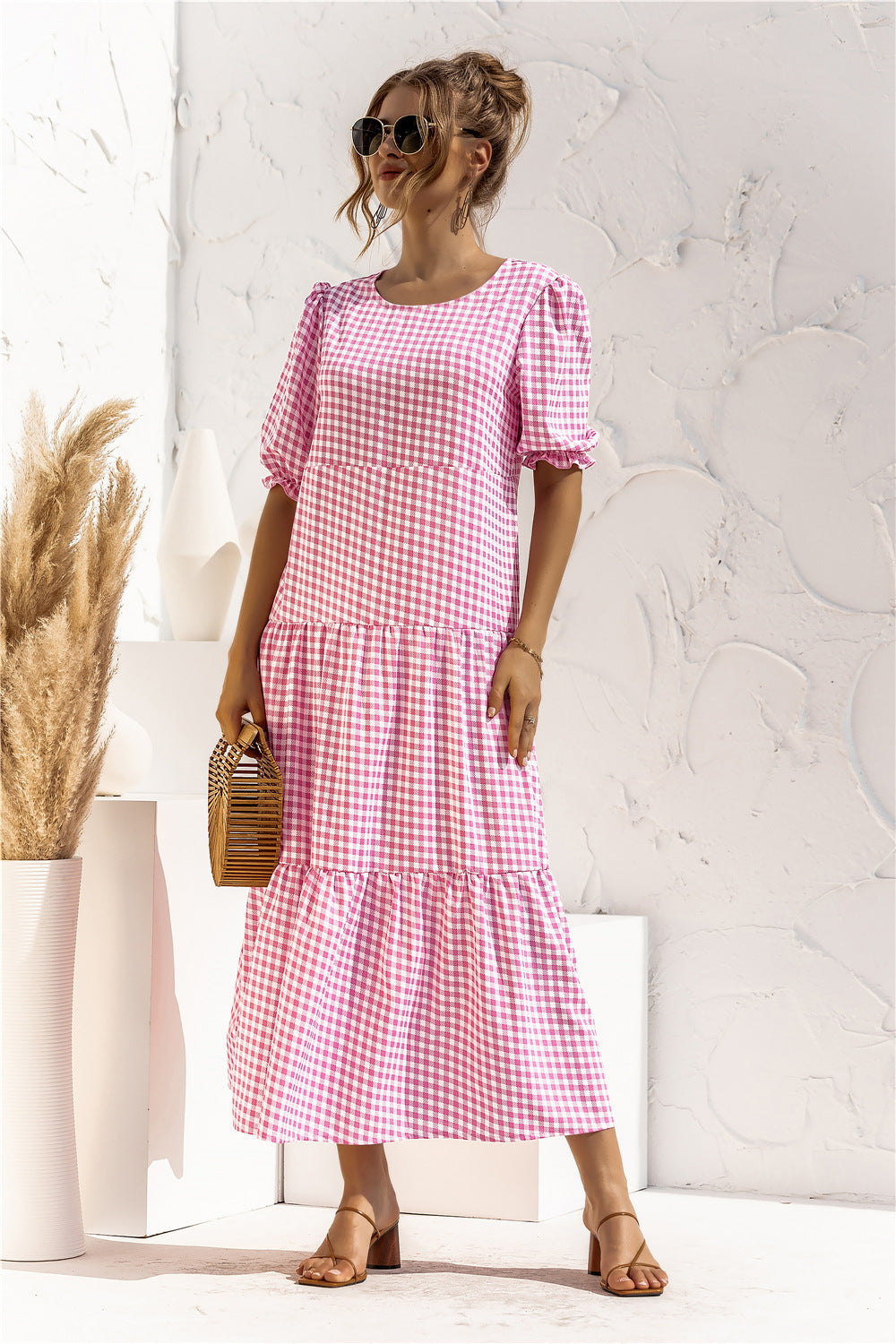 LD Gingham midi-jurk voor elke dag