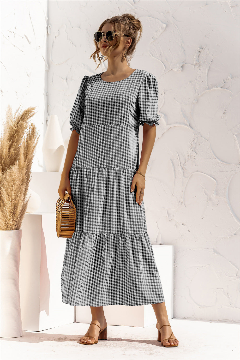 LD Gingham midi-jurk voor elke dag